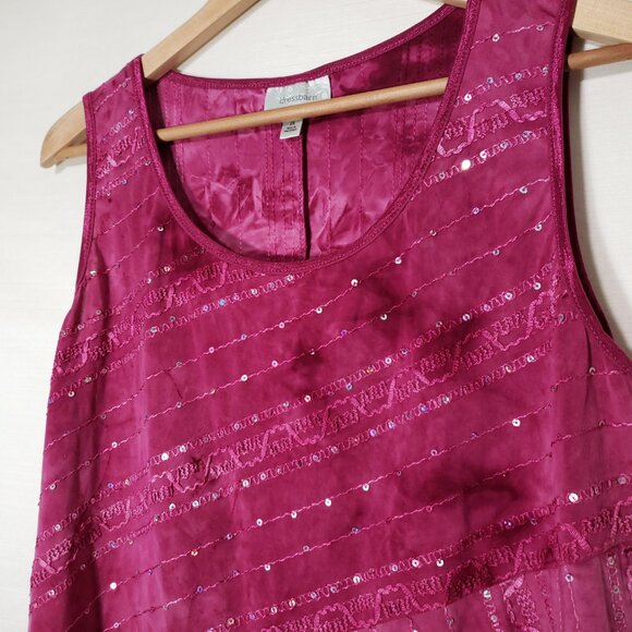 Y2K Sequin Tank Top Magenta Pink Fairygrunge Asymmetrical Blouse Dressbarn 2X - Picture 2 of 6